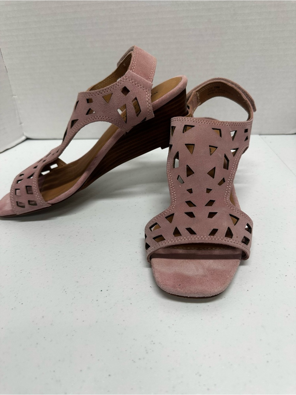 Walk With Me by Coldwater Creek Pink Suede Cutout Wedge Sandals Size 10